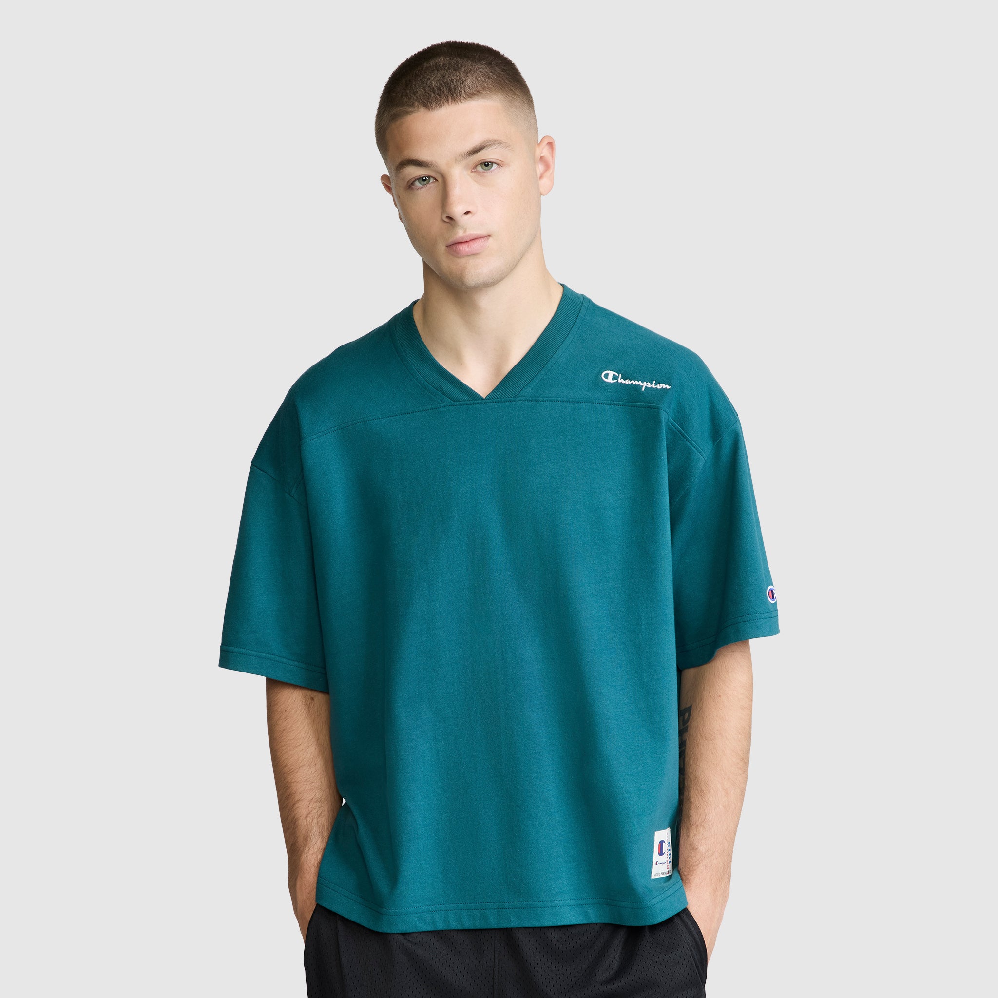 Short Sleeve Boxy T-Shirt, Embroidered Script Logo