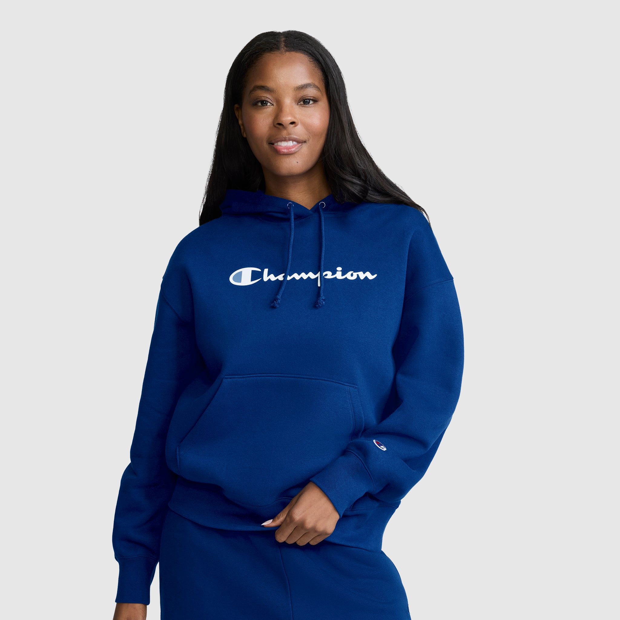 Champion Women??s Powerblend Relaxed Hoodie, Script Logo