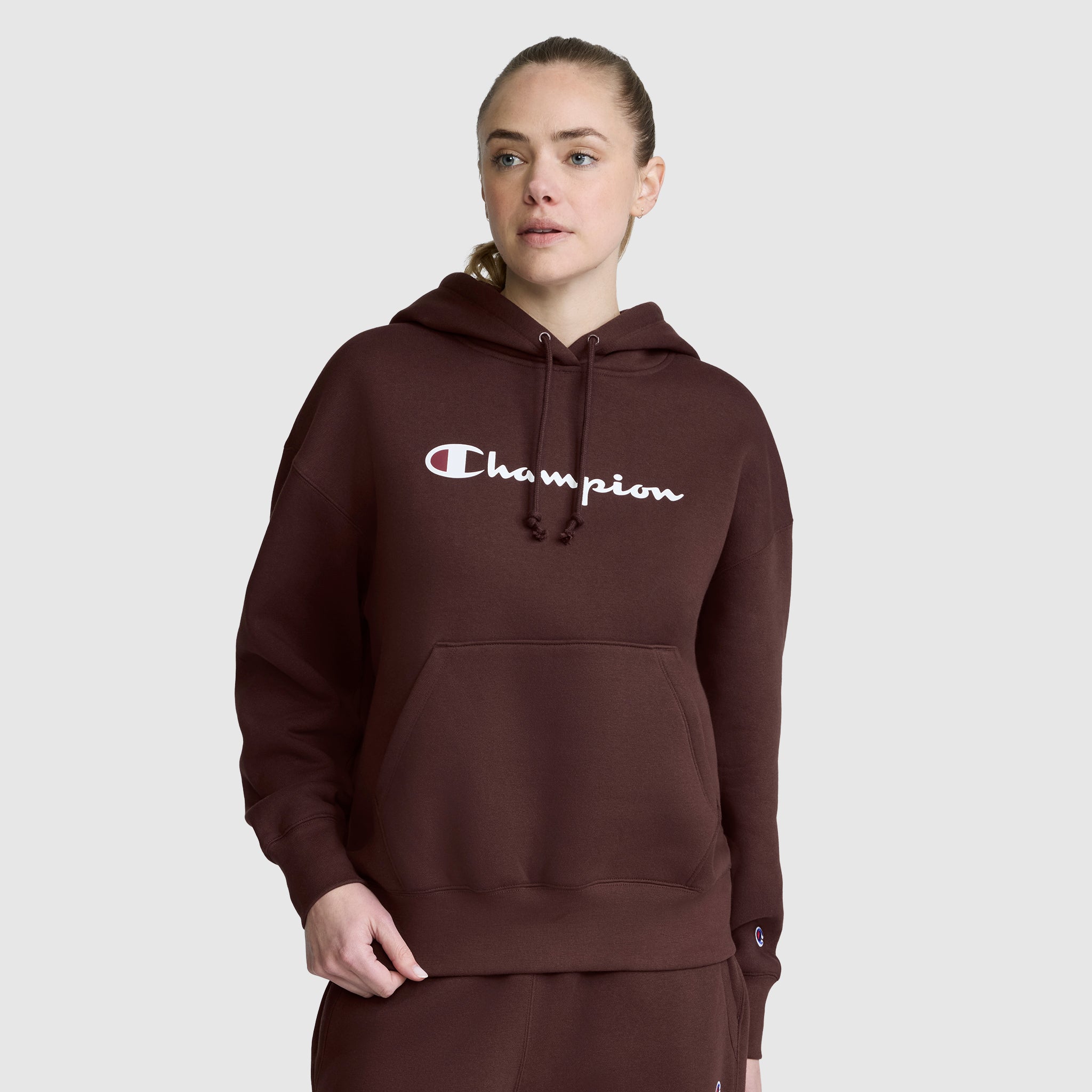 Champion Women??s Powerblend Relaxed Hoodie, Script Logo